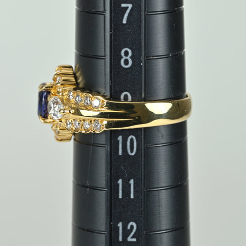 【中古】K18YG SAPPHIRE サファイアリング S0.77ct D0.64ct 5.3g #9.5