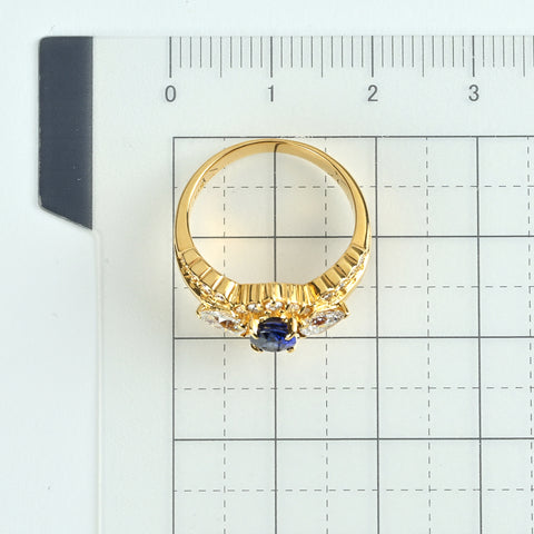 【中古】K18YG SAPPHIRE サファイアリング S0.77ct D0.64ct 5.3g #9.5