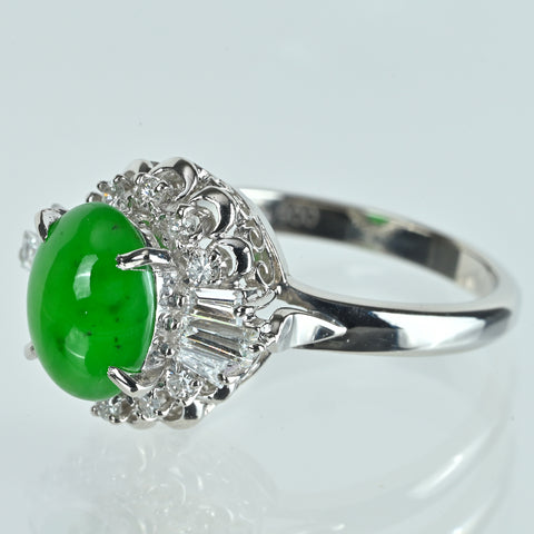 【中古】PT900 JADEITE ヒスイリング 2.15ct D0.40ct CGLソ 7.2g #12