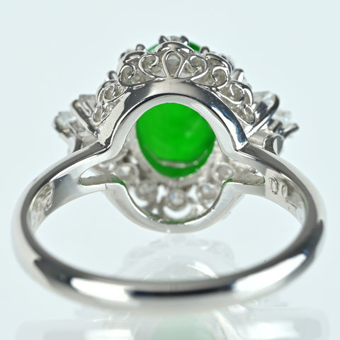【中古】PT900 JADEITE ヒスイリング 2.15ct D0.40ct CGLソ 7.2g #12