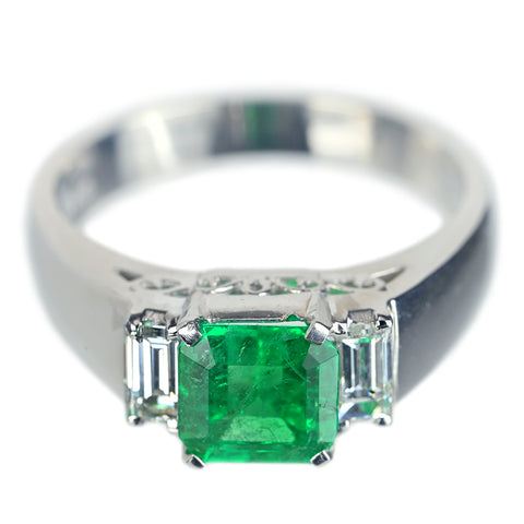 【中古】PT900 EMERALDエメラルドリング E1.04ct D0.45ct 6.8g #11.5