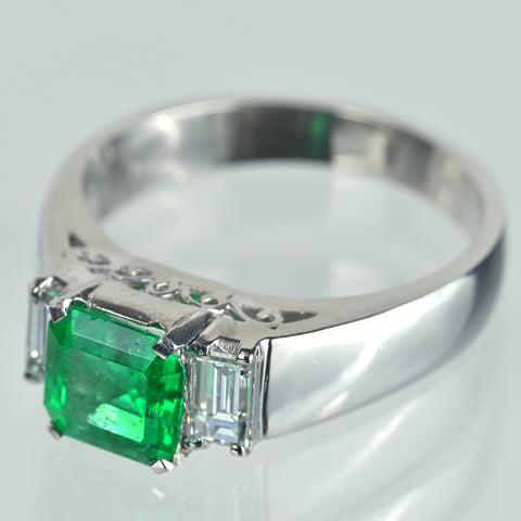 【中古】PT900 EMERALDエメラルドリング E1.04ct D0.45ct 6.8g #11.5