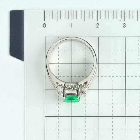 【中古】PT900 EMERALDエメラルドリング E1.04ct D0.45ct 6.8g #11.5
