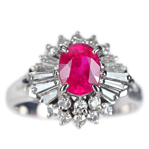 【中古】PT900 RUBY ルビー リング R0.98ct D0.47ct NGLソ 4.9g #8