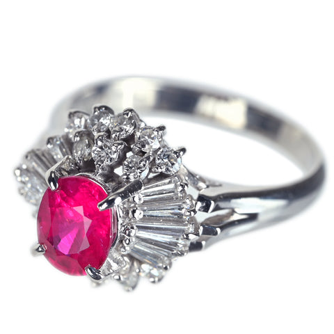 【中古】PT900 RUBY ルビー リング R0.98ct D0.47ct NGLソ 4.9g #8