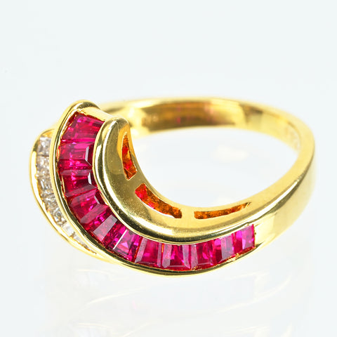 【中古】K18YG RUBY & DAIMONDS ルビー・ダイヤモンドリング R1.20ct D0.23ct 4.6g #7.5