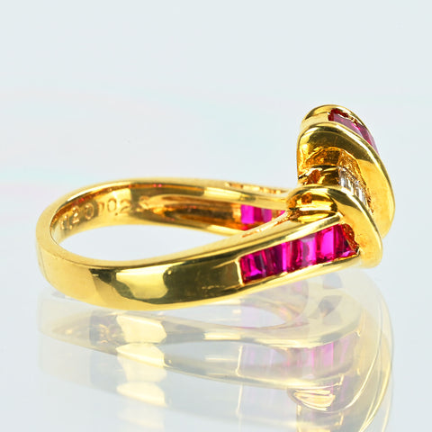 【中古】K18YG RUBY & DAIMONDS ルビー・ダイヤモンドリング R1.20ct D0.23ct 4.6g #7.5