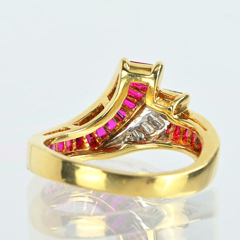 【中古】K18YG RUBY & DAIMONDS ルビー・ダイヤモンドリング R1.20ct D0.23ct 4.6g #7.5