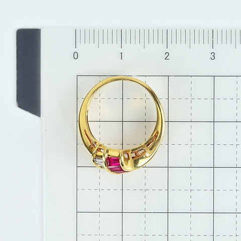 【中古】K18YG RUBY & DAIMONDS ルビー・ダイヤモンドリング R1.20ct D0.23ct 4.6g #7.5