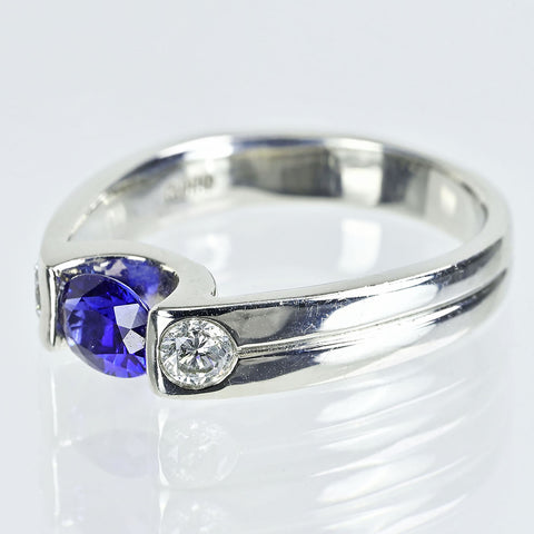 【中古】PT900 SAPPHIREサファイアリング S0.54ct D0.20ct 6.6g #8