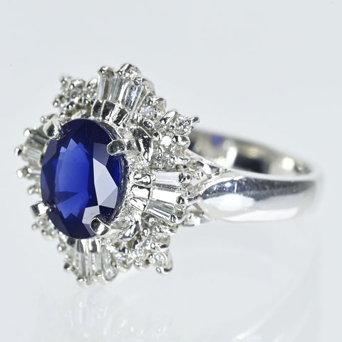 【中古】PT900 SAPPHIREサファイアリング S1.41ct D0.32ct 6.2g #12