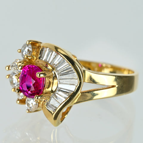 【中古】K18YG PINK SAPPHIRE ピンクサファイアリング PS1.25ct D1.12ct GRJソーティング付き 6.7g #13