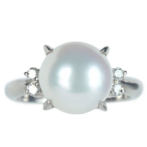 【中古】PT900 PEARL白蝶南洋パールリング 10.0mm D0.13ct 7.7g #12.5