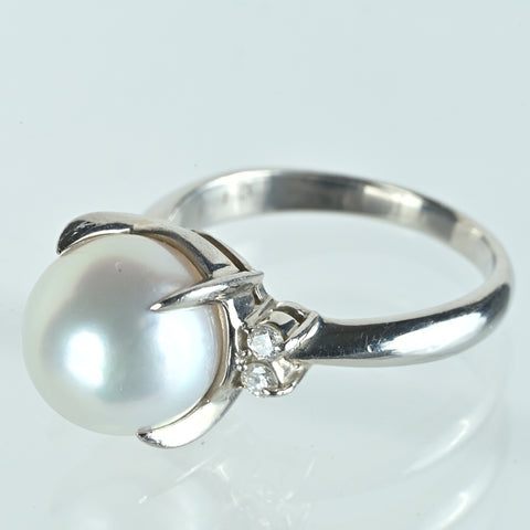 【中古】PT900 PEARL白蝶南洋パールリング 10.0mm D0.13ct 7.7g #12.5
