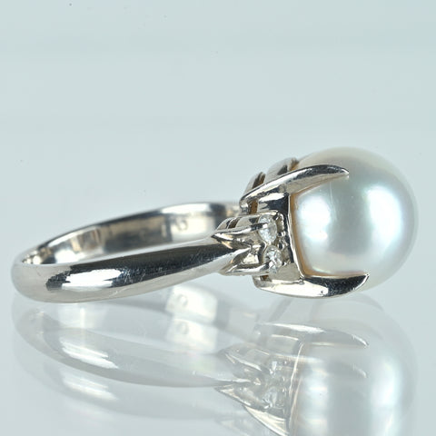 【中古】PT900 PEARL白蝶南洋パールリング 10.0mm D0.13ct 7.7g #12.5