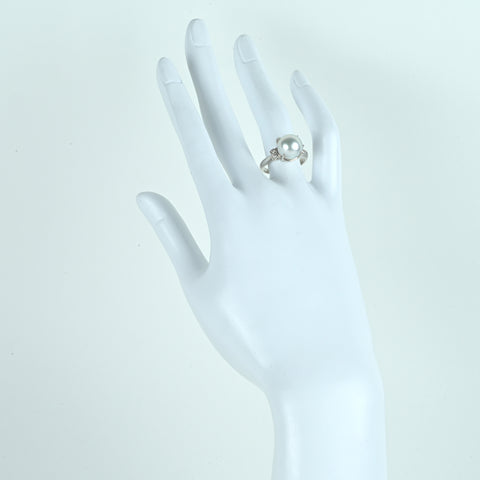 【中古】PT900 PEARL白蝶南洋パールリング 10.0mm D0.13ct 7.7g #12.5