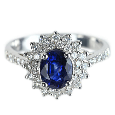 【中古】K18WG SAPPHIRE サファイアリング S1.45ct D0.61ct 4.3g #13