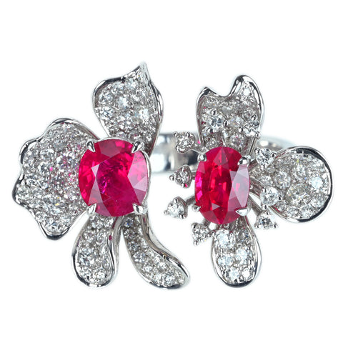 【中古】K18WG RUBY ルビーリング R1.34ct R1.15ct D1.30ct AIGS鑑別書 9.8g #14