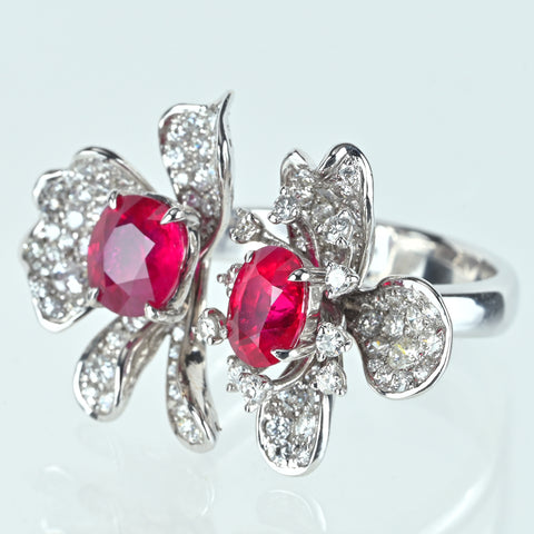 【中古】K18WG RUBY ルビーリング R1.34ct R1.15ct D1.30ct AIGS鑑別書 9.8g #14