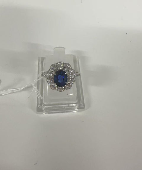 【中古】K18WG SAPPHIREサファイアリング S1.33ct D0.97ct 3.7g #12.5