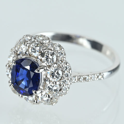 【中古】K18WG SAPPHIREサファイアリング S1.33ct D0.97ct 3.7g #12.5