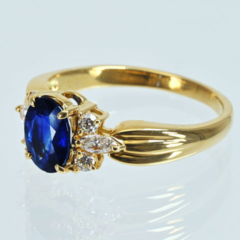 【中古】K18YG SAPPHIRE サファイアリング S1.07ct D0.32ct 4.9g #17.5