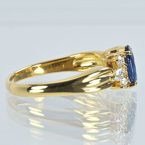 【中古】K18YG SAPPHIRE サファイアリング S1.07ct D0.32ct 4.9g #17.5