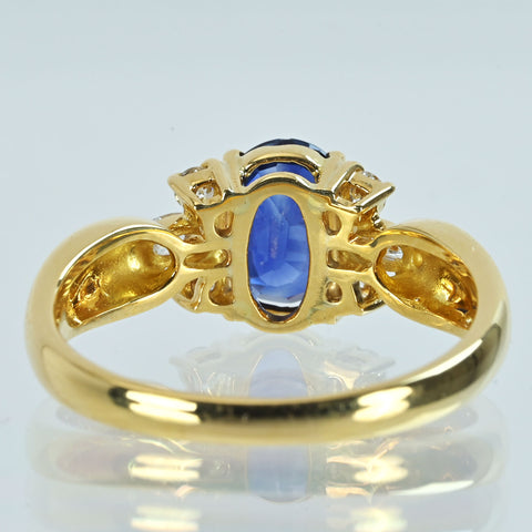 【中古】K18YG SAPPHIRE サファイアリング S1.07ct D0.32ct 4.9g #17.5