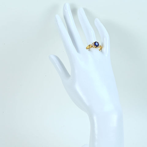 【中古】K18YG SAPPHIRE サファイアリング S1.07ct D0.32ct 4.9g #17.5