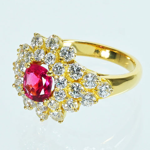 【中古】K18YG RUBY ルビーリング R1.01ct D2.00ct 6.5g #10.5