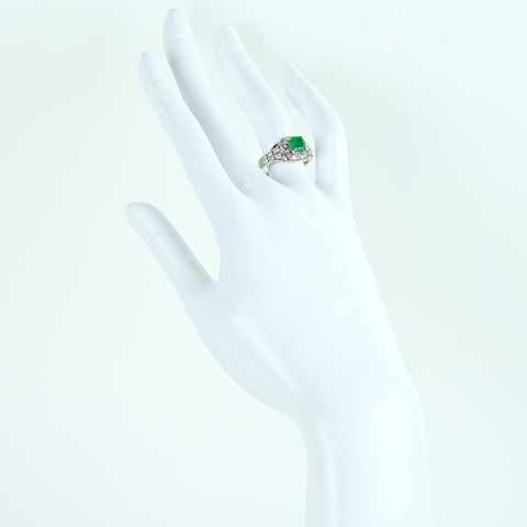 【中古】PT900 EMERALD エメラルドリング E0.91ct D0.52ct 8.1g #13