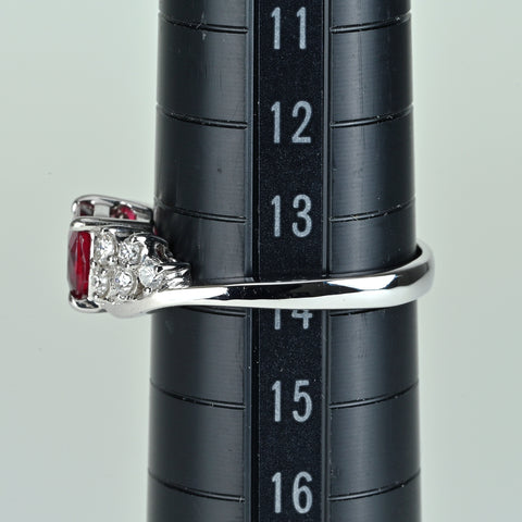 【中古】K18WG RUBY ルビーリング ピジョンブラッド 非加熱 R1.02ct D0.30ct 3.6g #14 AIGS鑑別書付き