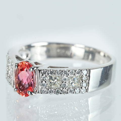 【中古】PT900 topaz インペリアルトパーズリング T0.77ct D0.60ct 6.2g #14