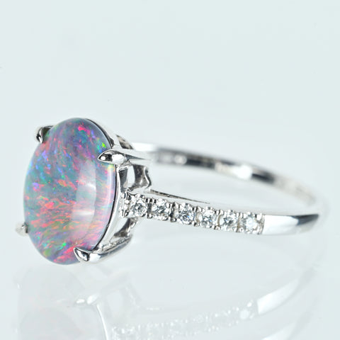 【中古】K18WG OPAL ブラックオパールリング BO1.32ct D0.13ct 2.5g #13