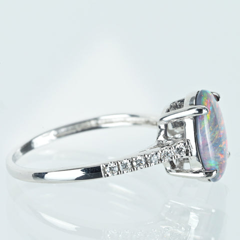 【中古】K18WG OPAL ブラックオパールリング BO1.32ct D0.13ct 2.5g #13