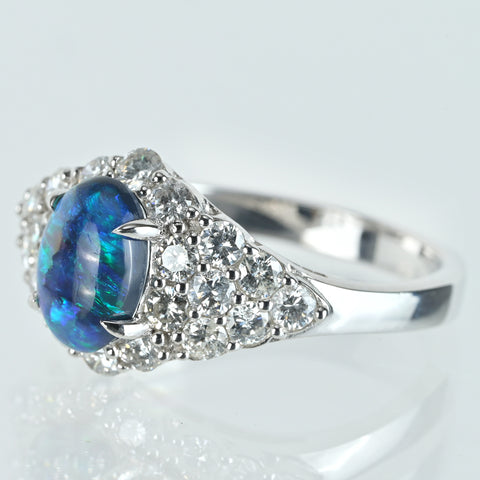 【中古】K18WG BLACK OPAL ブラックオパールリング BO1.01ct D0.89ct 3.8g #13