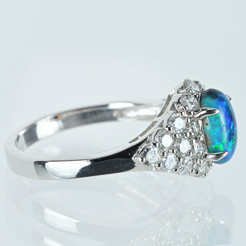 【中古】K18WG BLACK OPAL ブラックオパールリング BO1.01ct D0.89ct 3.8g #13