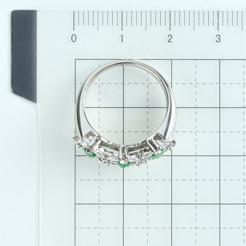 【中古】PT900 EMERALD エメラルドリング E0.45ct D0.70ct 7.8g #13