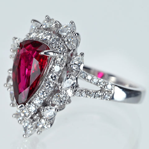【中古】K18WG RUBY モザンビーク産 非加熱ルビーリング R2.01ct D1.08ct 6.1g #12 GRS鑑別書