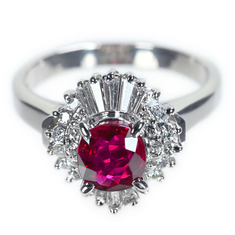 【中古】PT900 RUBY ルビーリング R1.21ct D0.57ct 8g #14