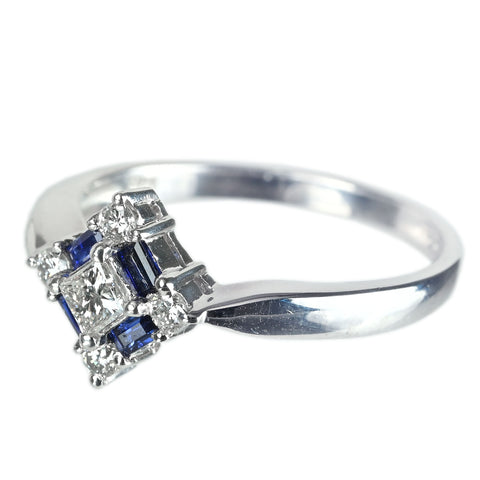 【中古】K18WG SAPPHIRE サファイア リング S0.27ct D0.28ct 5.2g #14