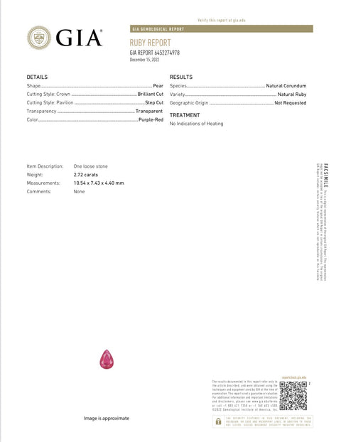 【中古】K18WG RUBY 非加熱 ルビー リング R2.72ct D0.60ct 4.8g GIA鑑別書付き