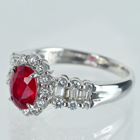 【中古】PT900 RUBY 非加熱ルビーリング R1.077ct D0.72ct 5.8g #12 鑑別書付き