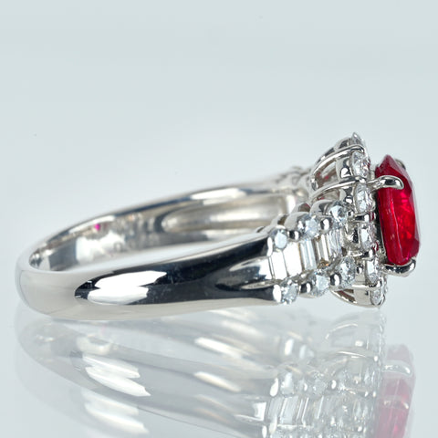 【中古】PT900 RUBY 非加熱ルビーリング R1.077ct D0.72ct 5.8g #12 鑑別書付き