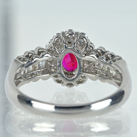 【中古】PT900 RUBY 非加熱ルビーリング R1.077ct D0.72ct 5.8g #12 鑑別書付き