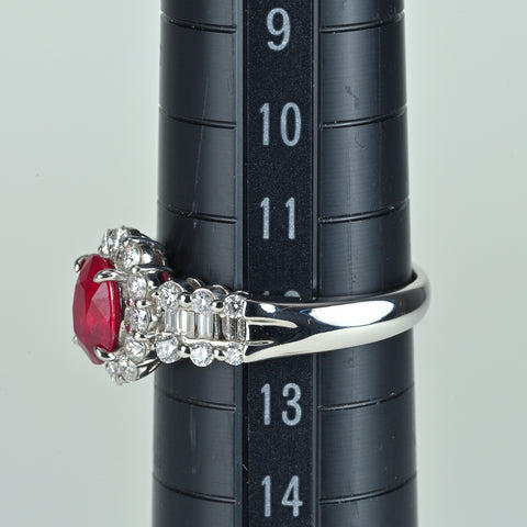 【中古】PT900 RUBY 非加熱ルビーリング R1.077ct D0.72ct 5.8g #12 鑑別書付き
