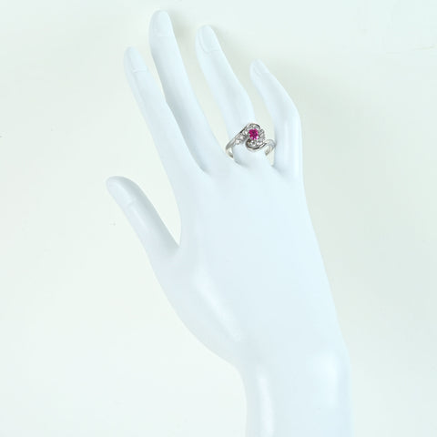 【中古】PT900 RUBY ミャンマー産ルビー リング 0.43ct D0.70ct  7.6g #14 GIA鑑別書