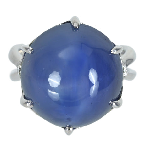 【中古】PT900 STAR SAPPHIRE RING スターサファイアリング SS38.18ct D0.18ct GRJソーティング 15.5g #12.5