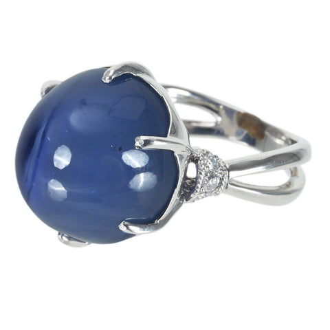 Pre-owned PT900 Star Sapphire Ring, 38.18ct, D0.18ct, GRJ Sorting, 15.5g, #12.5 