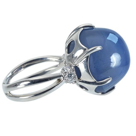 Pre-owned PT900 Star Sapphire Ring, 38.18ct, D0.18ct, GRJ Sorting, 15.5g, #12.5 